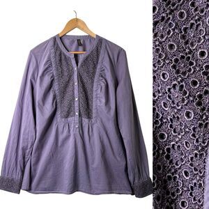Old Navy Purple Embroidered Boho Peasant Tunic Top Size XXL Button Cottagecore